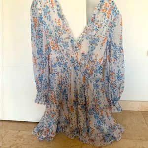 Mini floral deep v neck dress!